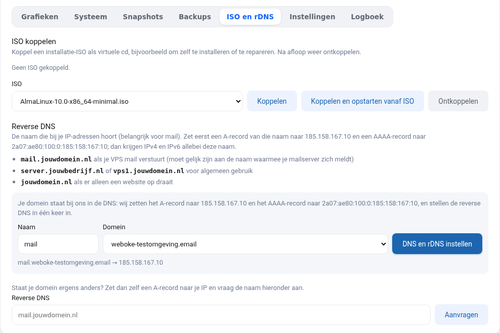 Fliken ISO och rDNS med ISO-valet och knapparna Montera och Avmontera