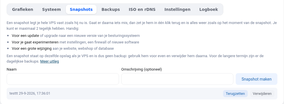 Cilne Snapshot VPS ekrānā